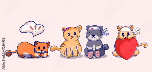 Set of character cute cat loving