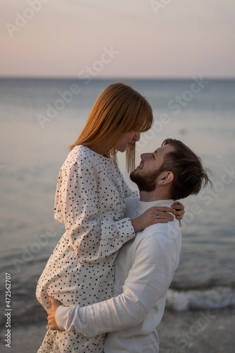 Kaliningrad, Russia. Young couple in love on the seaside