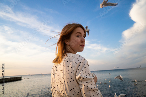 Kaliningrad, Russia. Young female on the seaside