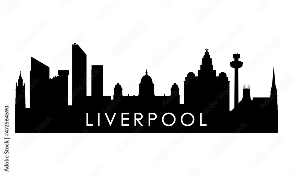Liverpool skyline silhouette. Black Liverpool city design isolated on white background.