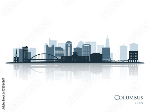 Columbus skyline silhouette with reflection. Landscape Columbus  Ohio. Vector illustration.