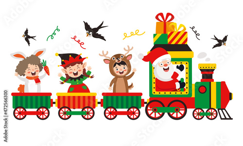 Christmas With Santa Claus In Train