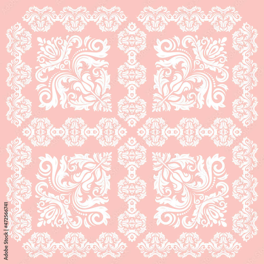 Orient vector classic pattern. Seamless abstract background with vintage elements. Orient pink and white background. Ornament for wallpapers and packaging