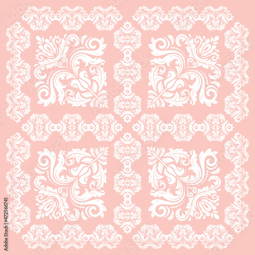 Orient vector classic pattern. Seamless abstract background with vintage elements. Orient pink and white background. Ornament for wallpapers and packaging