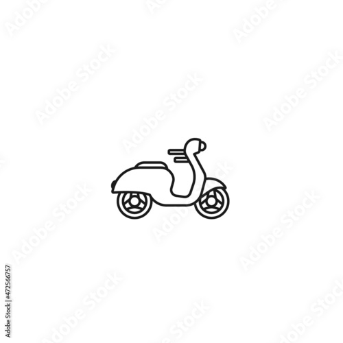 Black line retro scooter or motorbike. Flat vector illustration isolated on white.