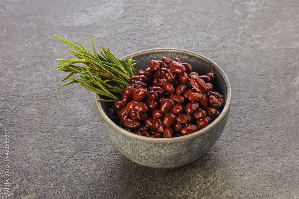 Vegan cuisine - black kidney in the bowl Vegan cuisine - black kidney in the bowl
