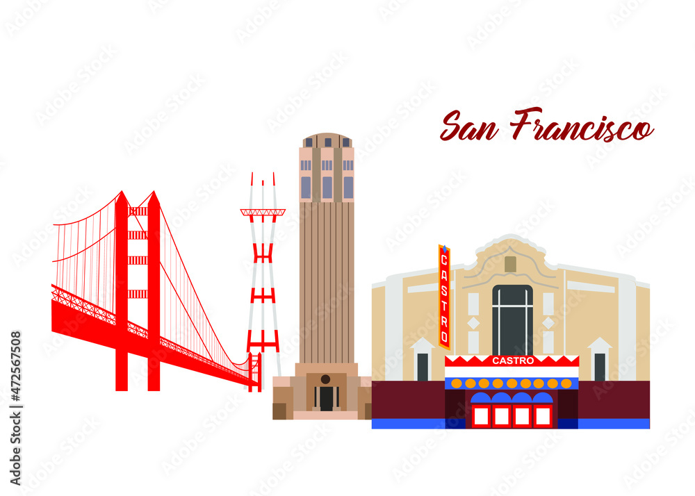 illustration in style of flat design on the theme of San Francisco.

