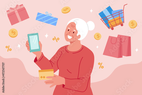 Elder buying many goods online