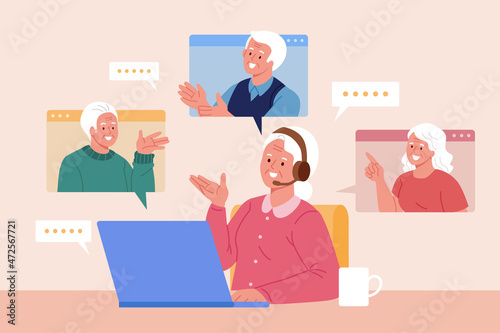 Elder having group video call