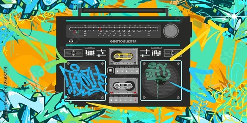 Urban Detailed Retro Ghetto Blaster Hip Hop Graffiti Street Art Style Banner