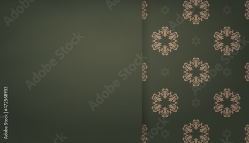 Green banner template with brown mandala ornament and place for text