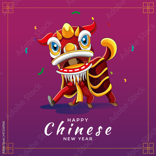 Chinese New Year Greeting card with lion dance