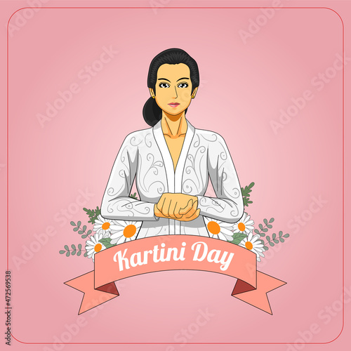 Kartini day greetings card with floral decoration
