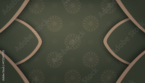 Green banner template with greek brown ornament and place under your text