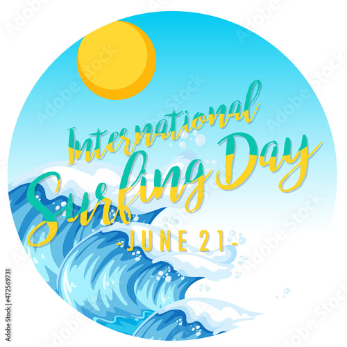 International Surfing Day font on beach wave isolated