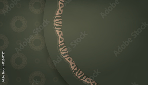 Green banner template with greek brown ornaments and place for text