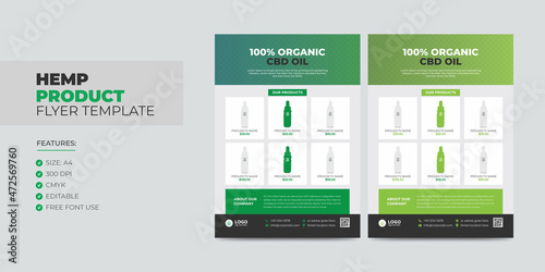 Hemp or Cbd Product Sale Flyer Template, Cannabis Sativa Product Sale or Promotion Flyer Design. Cbd Leaflet Poster Template