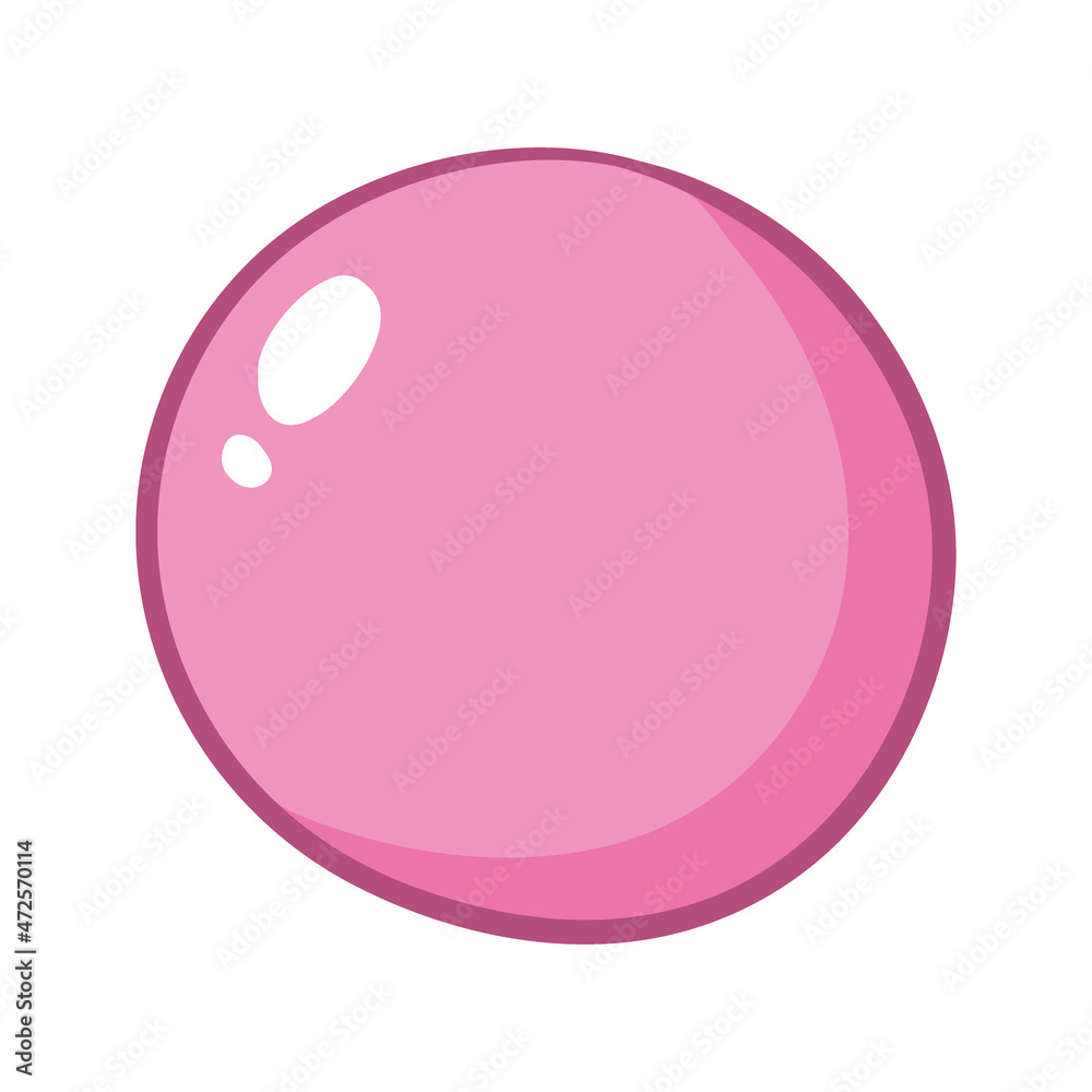 Obraz premium Pink soap bubble. Cartoon bubble gum vector doodle illustration isolated on white