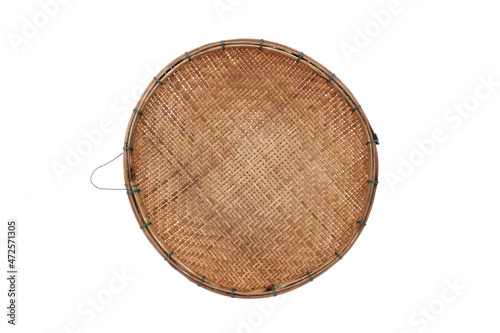 Bamboo basket isolated on white background, bamboo basketry handicraft.