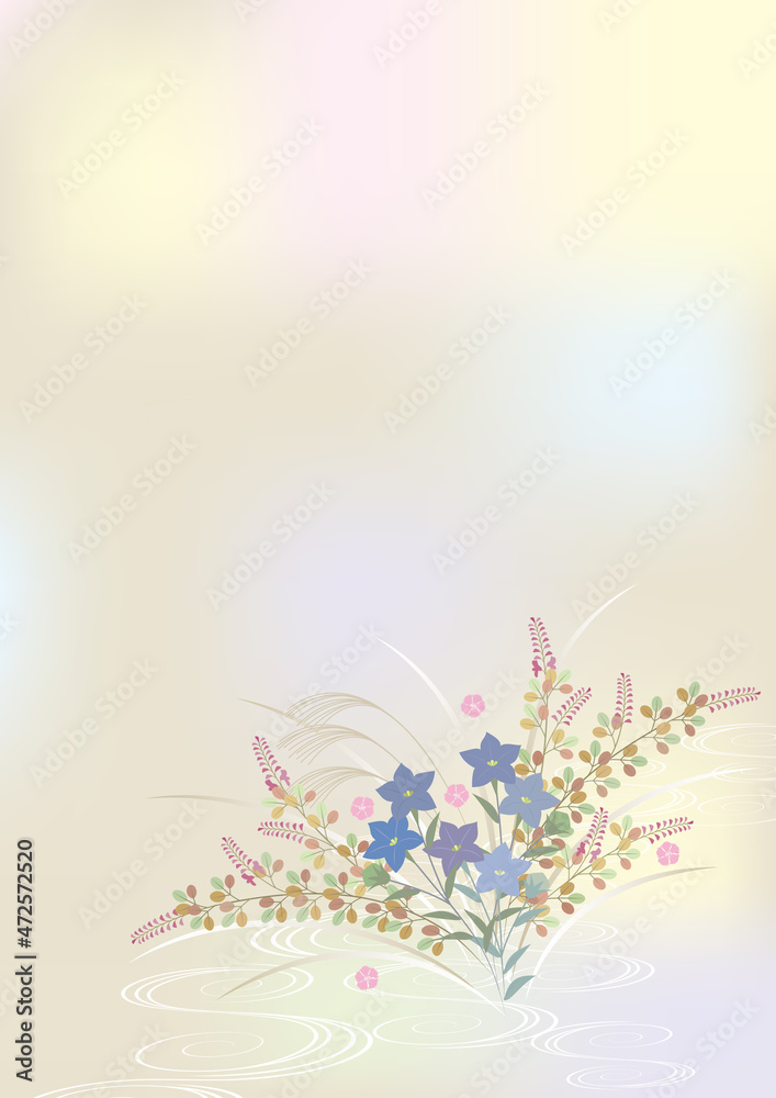 桔梗、萩、撫子の秋の野の花と淡い色.背景のベクターイラスト