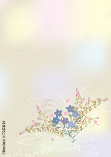 桔梗、萩、撫子の秋の野の花と淡い色.背景のベクターイラスト