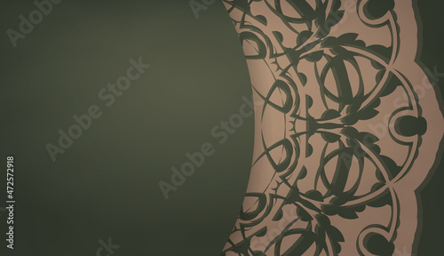 Green banner with abstract brown ornament and place for your text