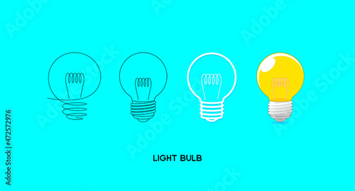 4 minimal flat design illustrations of incandescent light bulbs. There are both line patterns and light and shadow simulations. For presentation, creativity, education, business. Vector, illustration.