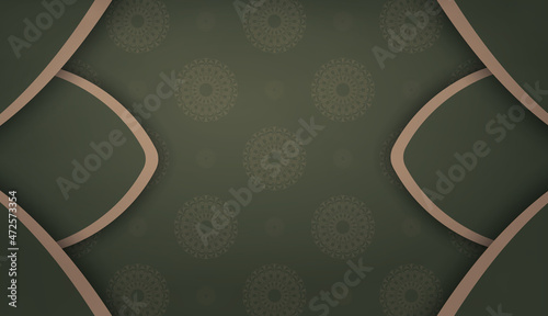 Green banner with abstract brown pattern and place for logo or text