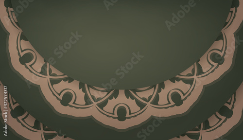 Green banner with brown mandala pattern and place for text