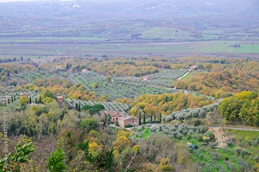 View of the Hills of Tuscany on a Cloudy Autumn Day in Italy