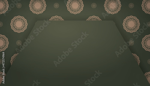 Green banner with Greek brown ornament and place for your text