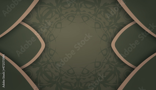 Green banner with Indian brown ornament and place for text