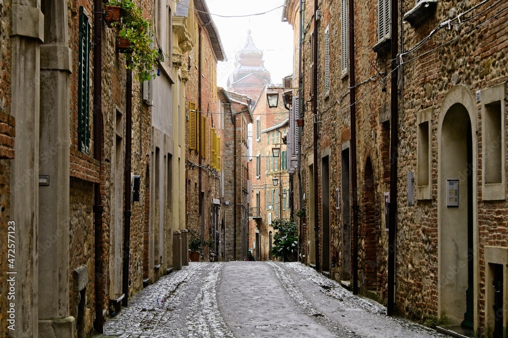 Snow in an Ancient Medieval Hilltop Town in Central Umbria Italy