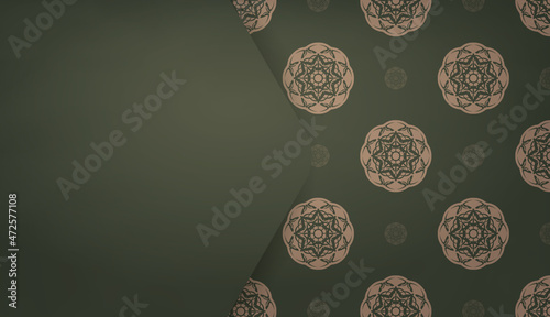Green banner with Indian brown pattern and place under your text