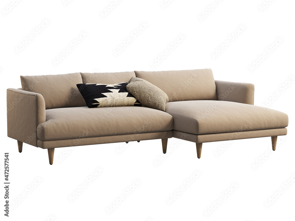 Obraz premium Chalet brown fabric upholstery sofa with chaise lounge. 3d render.