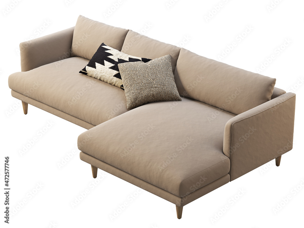 Obraz premium Chalet brown fabric upholstery sofa with chaise lounge. 3d render.