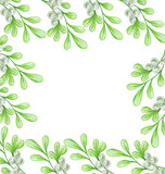 Hand painted watercolor mistletoe frame.For design christmas card.