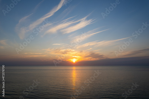 Aerial summer sunset view of sunny resort Palanga  Lithuania. Baltic sea