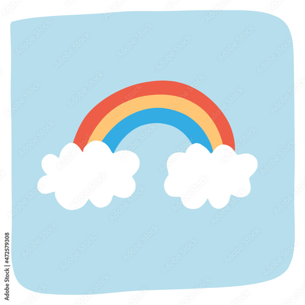 Rainbow with two clouds simple and cute vector illustration
