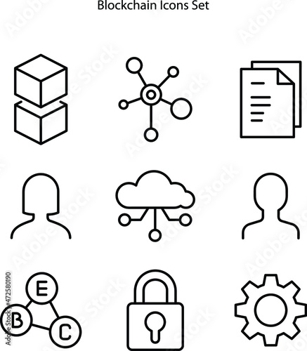 blockchain icons set isolated on white background. blockchain icon thin line outline linear blockchain symbol for logo, web, app, UI. blockchain icon simple sign. 