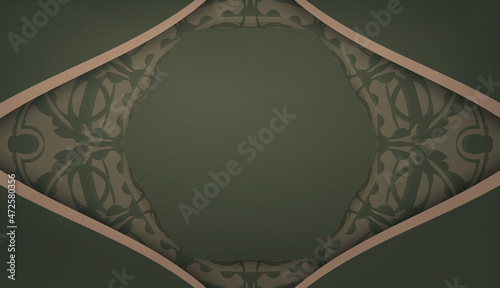 Green banner with vintage brown ornament and place for text