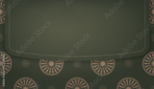 Green banner with vintage brown ornament and place for text