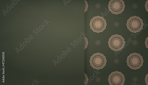 Green banner with vintage brown ornament and place for your text