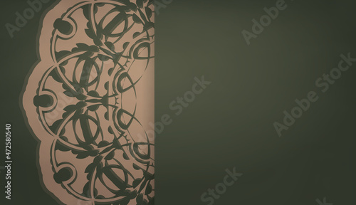Green banner with vintage brown ornament and place for your text