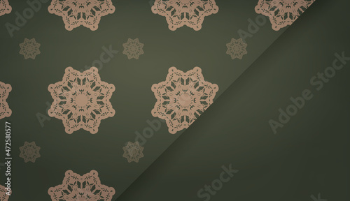 Green banner with vintage brown ornament and place for your text