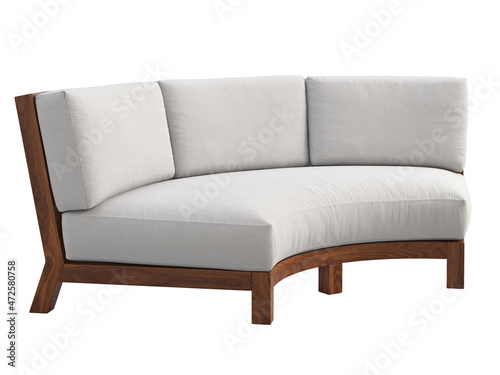 Modern semicircular outdoor sofa with wooden base. 3d render