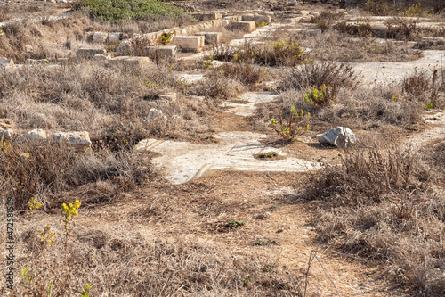 Excavations  of the ancient Phoenician city Tel Shikmona, on the shores of the Mediterranean Sea, near Haifa city, on north of Israel photo