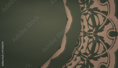 Green banner with vintage brown pattern and place for text