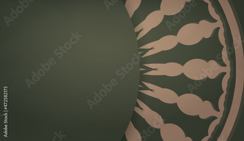 Green banner with vintage brown pattern and place for text