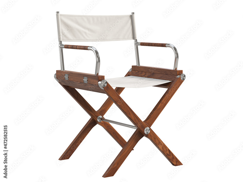 Modern folding wooden chair with fabric seat and backrest. 3d render